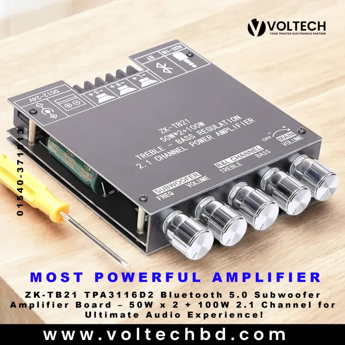 ZK-TB21 TPA3116D2 Bluetooth 5.0 Subwoofer Amplifier Board 50W x 2 + 100W 2.1 Channel | Voltech Electronics
